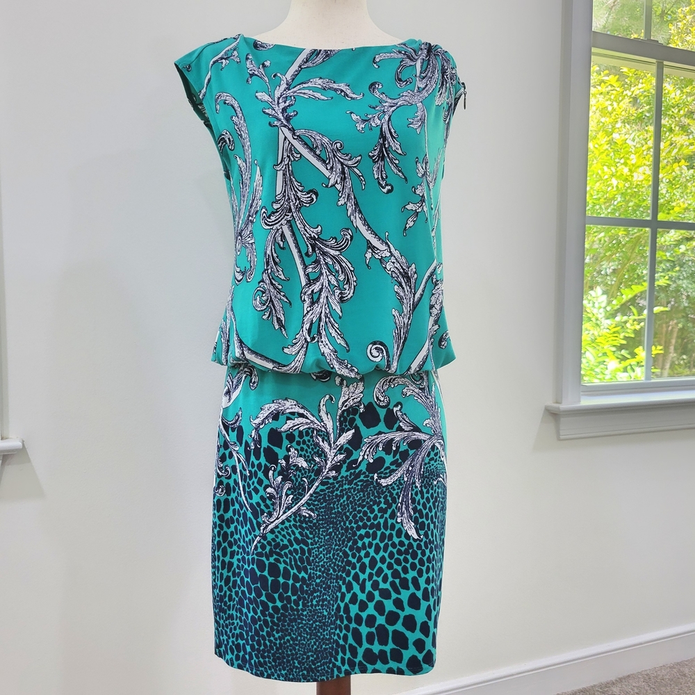 Laundry by Shelli Segal Teal Printed Sheath Dress Size 2